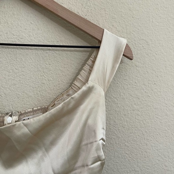 Reformation Off The Shoulder Side-Slit Silk Champagne Midi Dress Almond Cream 8 - Picture 10 of 16